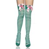 Green and white striped stockings with bow and strawberries in bows