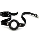 Classic black ball gag for the mouth with brown adjustable strap