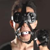 Black leather muzzle with gag white