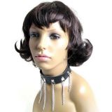 Black leather collar with metal chains
