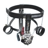 Black male chastity belt with red anal device