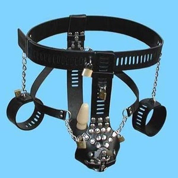 Черный мужской пояс целомудрия Male Black Chastity Belt Handcuffs Anal Plug. Артикул: IXI13976