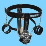     Male Black Chastity Belt Handcuffs Anal Plug