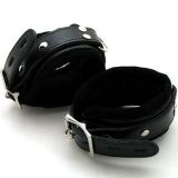 Black leather handcuffs