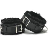 Black leather cuffs with fur