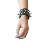 Studded leather handcuffs, pair of 2