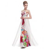 Evening long dress with a bright print strapless