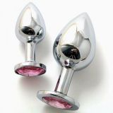 Metal butt plug with Swarovski stone under, large pink