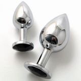 Metal butt plug with black stone, large