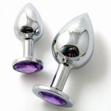 Metal butt plug with purple stone, large