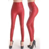 Red vinyl leggings