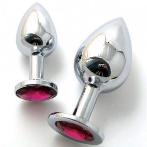 Metal butt plug with pink stones under crystal, large. Артикул: IXI19693