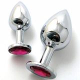Metal butt plug with pink stones under crystal, large
