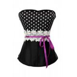 Black classic polka dot corset with lace and ribbon
