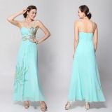 Light blue chiffon long dress with straps with beautiful print