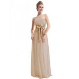 Beige strapless long evening dress to the floor