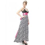 Платье зебра черно-белое с длинным розовым бантом