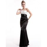 Black and white floor-length dress with shimmering rhinestones
