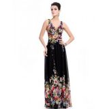 Черное длинное платье с ярким цветочным принтом по оптовой цене