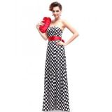 Polka dot dress with red bow, long to the floor