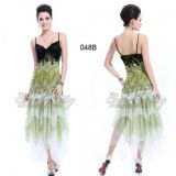 Shimmering Light Green and Black Evening Dress with Wedge Skirt