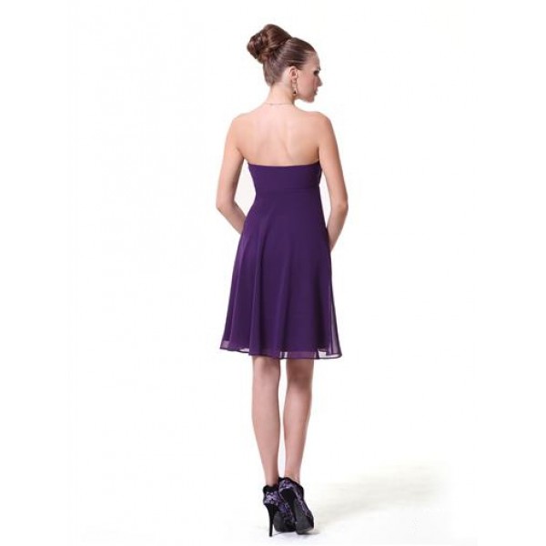 Purple dress to the knee with a silver brooch strapless. Артикул: IXI23934