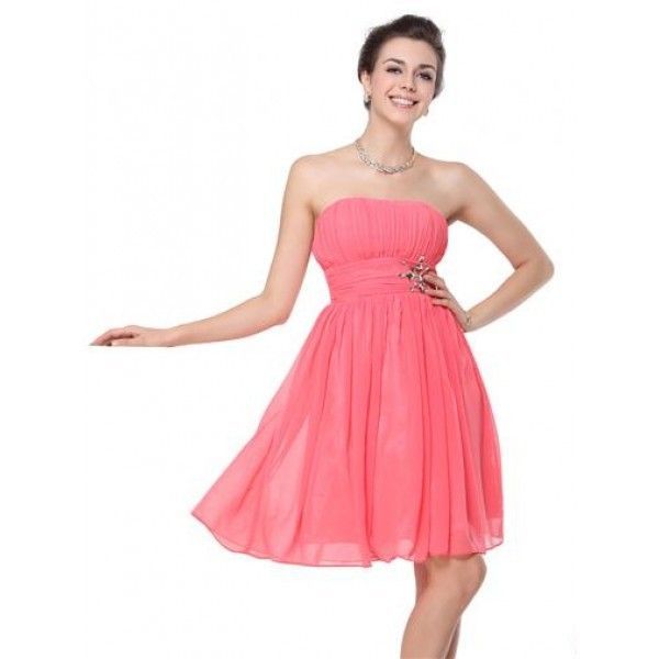 Dress pink short light with a ruffled bodice strapless. Артикул: IXI23955