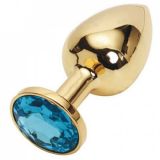 Gold butt plug with a blue crystal, medium