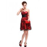 Strapless dress with lace print red and black