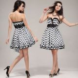 Pea print bandeau dress black and white