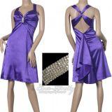 Purple dress with brooch and cross straps evening