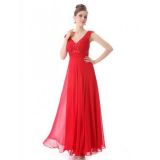 Elegant red evening dress with shimmering rhinestones