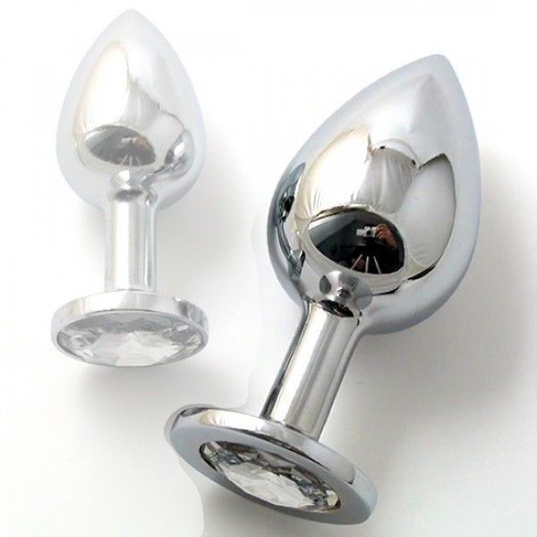 Metal butt plug with clear crystal stone in a large. Артикул: IXI29351