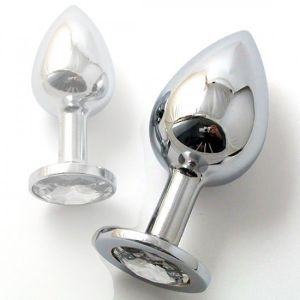 Metal butt plug with clear crystal stone in a large. Артикул: IXI29351