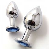 Metal butt plug with blue stone, large