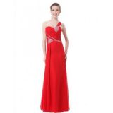 One-shoulder dress with shimmering rhinestones red