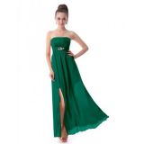 Strapless dress with cut on the thigh green