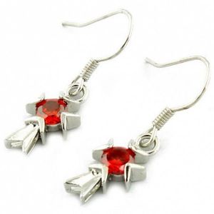 Earrings with red stones in the shape of a cross. Артикул: IXI33344