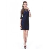 3/4 sleeve lace dress blue with black lace on top