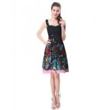 Knee-length black dress with floral straps