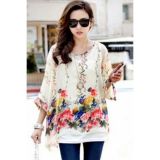 Spacious, elegant chiffon blouse with flowers