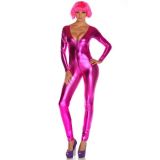 Fuchsia Pink Wet Look Shinny Leather Jumpsuit