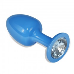 Синяя анальная пробка с прозрачным камнем в подарочной упаковке Rosebud Blue