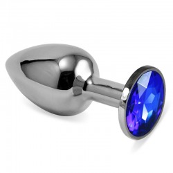 Smooth butt plug with blue stone Silver Rosebud Classic Metal Plug Small