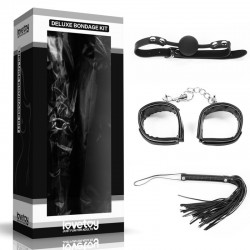 Set for sexual bdsm games Deluxe Bondage Kit (gag, handcuffs, whip)