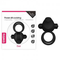 Vibrating penis attachment with erection rings Power Clit Duo Silicone Cockring Black