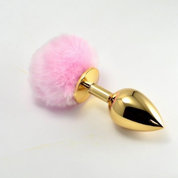 Золотая анальная игрушка с розовым помпоном Pompon Metal Plug Small Gold. Артикул: IXI40458