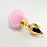 Золотая анальная игрушка с розовым помпоном Pompon Metal Plug Small Gold по оптовой цене