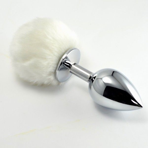 Large metal plug with white fluff Pompon Metal Plug Large Silver. Артикул: IXI40459