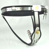 Female Adjustable Model-Y Stainless Steel Chastity Belt Locking Cover Removable Vaginal Plug BLACK